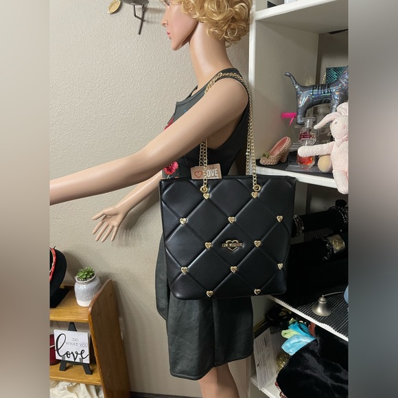 🖤Gorgeous NWT Love Moschino Black PU Black & Gold Bag - Picture 1 of 13